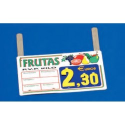 Cartel portaprecios frutas y verduras núm. recambiable ganchos blanco