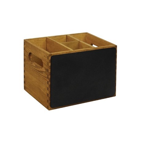 Caja de madera para utensilios con pizarra